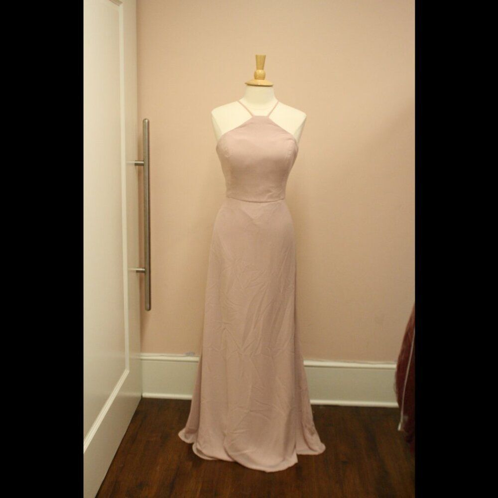 Hayley Paige Occasions 5611 Long Chiffon Dusty Rose Halter Bridesmaid Formal